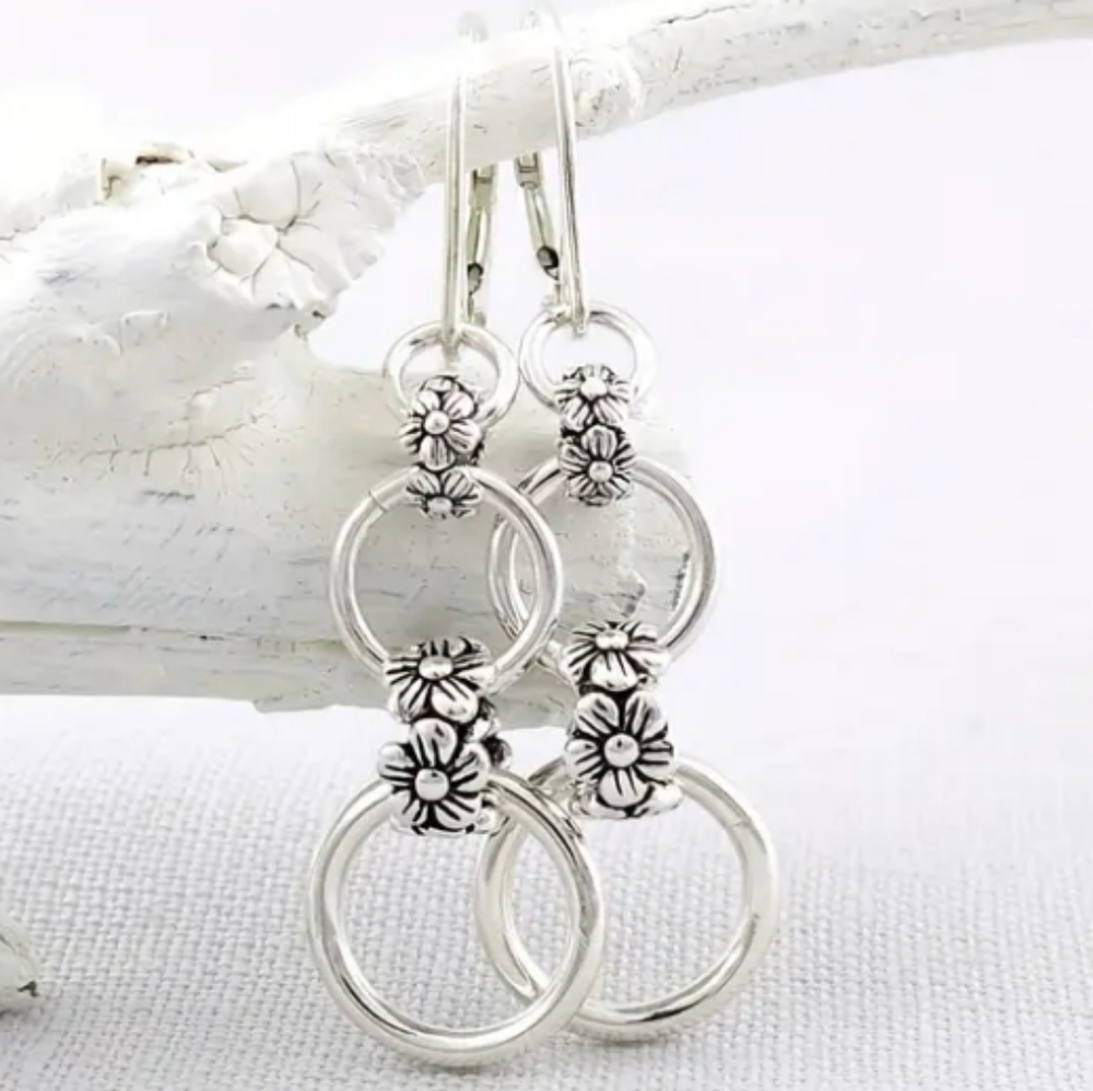 Elegant Silver Floral Earrings